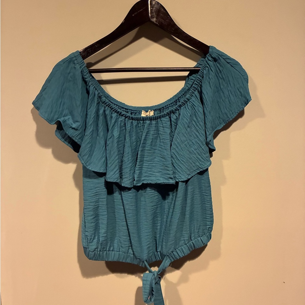 Hem & Thread Teal Ruffle Blouse